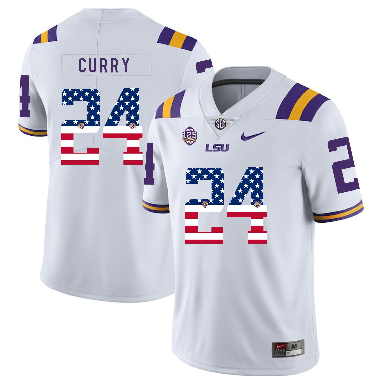 Men LSU Tigers 24 Curry White Flag Customized NCAA Jerseys